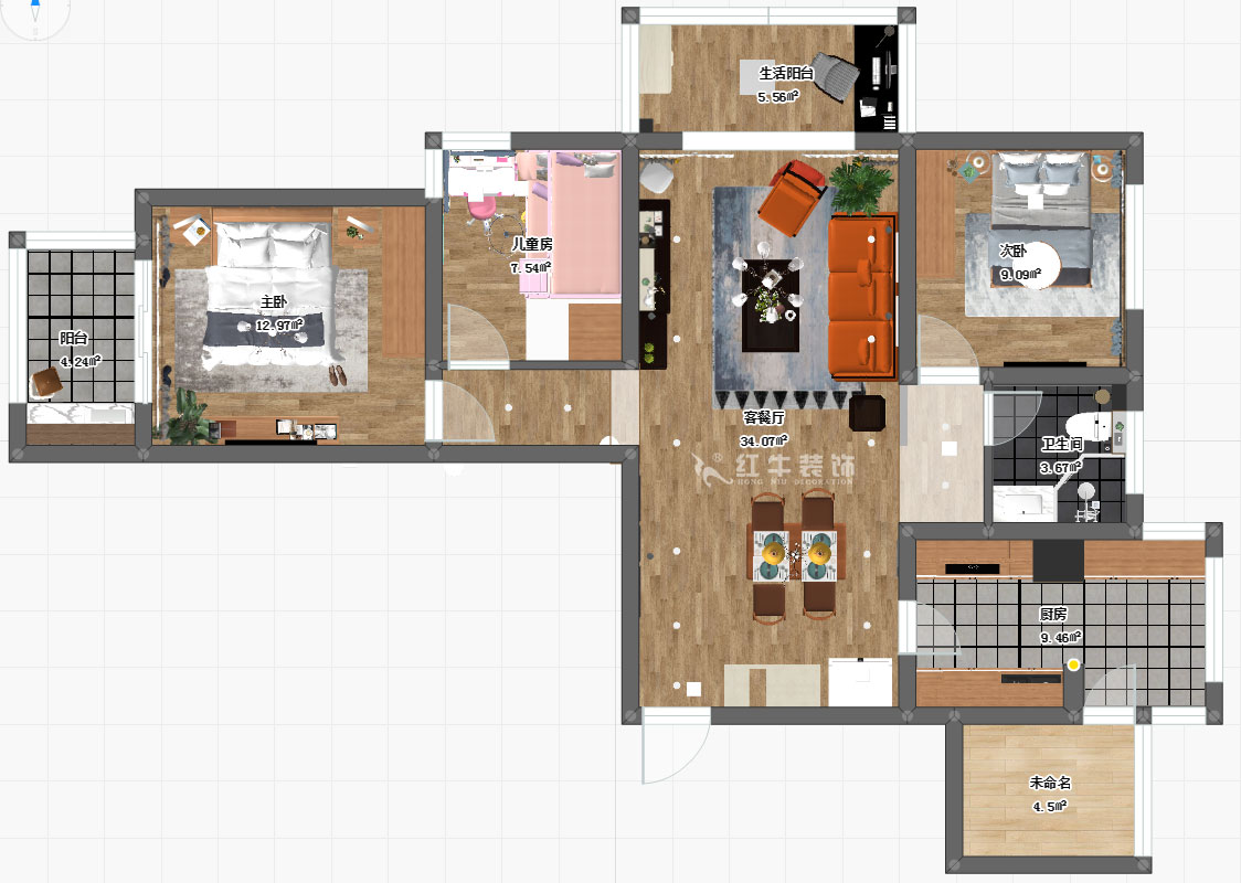 余玮｜万江共和2期28-1511-115㎡-北欧风格｜3室2厅1卫｜新房装修｜成品家￥144533｜全包14
